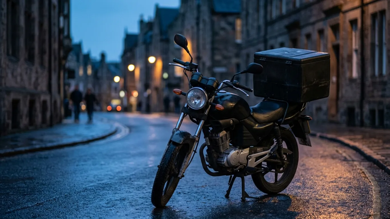 Motocicleta de reparto estacionada en la calle