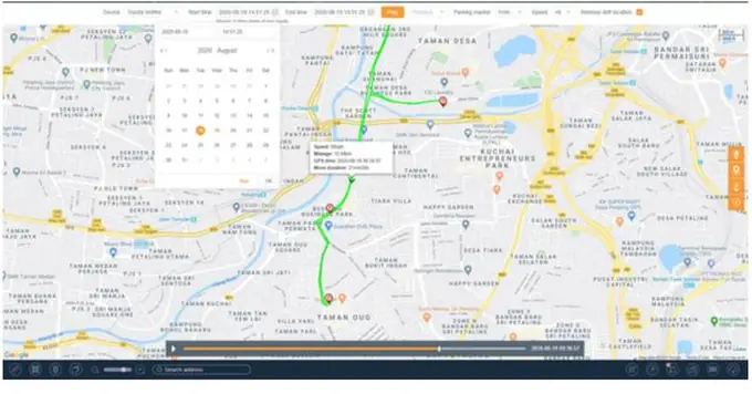 Historial de recorridos en Protrack