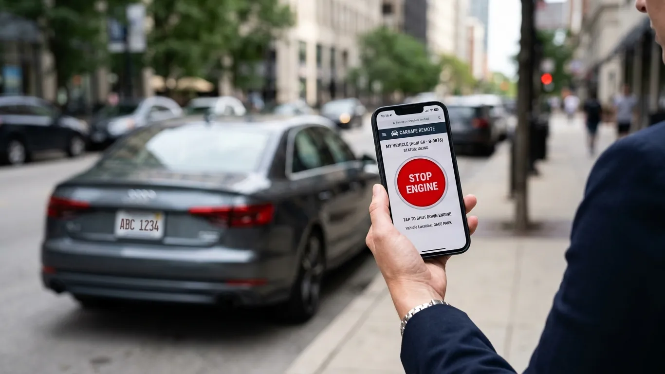 Persona bloqueando el motor de su vehículo a distancia desde la app